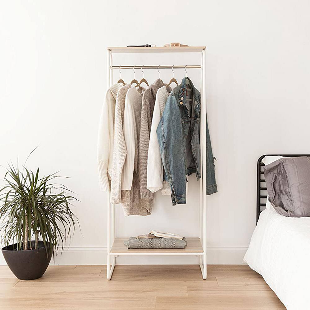 None White Metal Garment Clothes Rack 25.2 in. W x 59.5 in. H