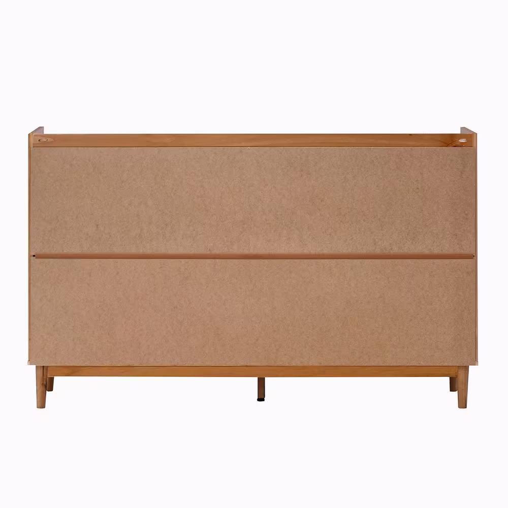 Welwick Designs 9-Drawer Caramel Solid Wood Mid-Century Modern Dresser with Tray Top (36 in. H x 60 in. W x 16 in. D)