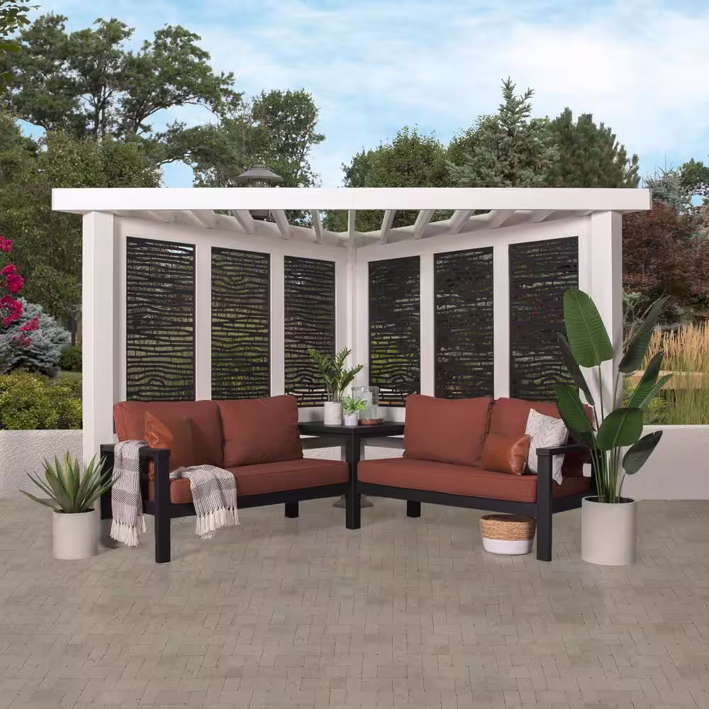 Backyard Discovery Ridgedale 8 ft. x 8 ft. White Steel Modern Cabana Pergola with Conversation Seating in Terra Cotta