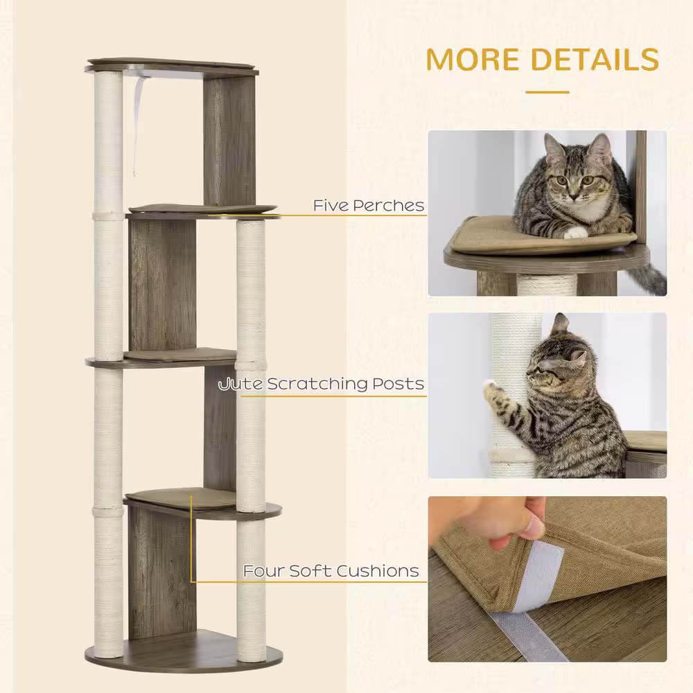 PawHut Multi-Lever Cat Tree, Activity Center Cat Tower with Jute Scratching Posts, Four Mats, Elevated Perches