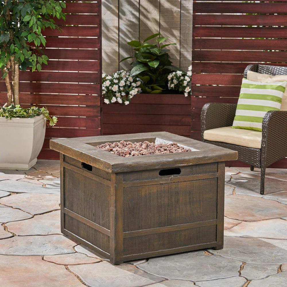 Noble House Clyde 32 in. x 23 in. Square Concrete Propane Fire Pit in Natural Wood