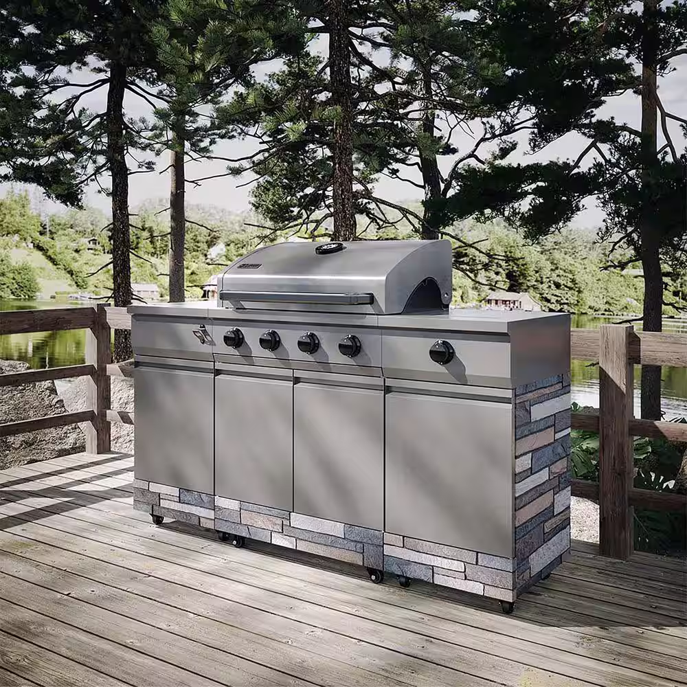 TYTUS 5-Burner Fresno Gunmetal Gray Plus Ash Stacked Stone Island Grill