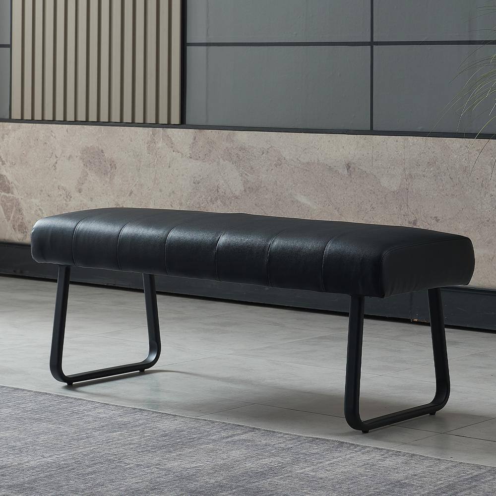 GOJANE Modern Black Dining Bench Backless with Metal Legs 47.2 in. (Black)