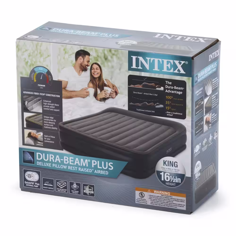 INTEX Dura Beam Deluxe Raised Blow Up Mattress Air Bed with Built In Pump, King