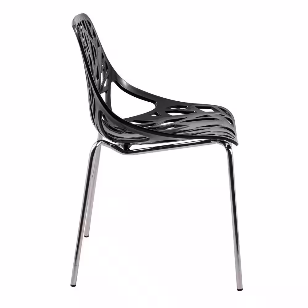 Leisuremod Asbury Modern Stackable Dining Chair With Chromed Metal Legs Set of 4 in Black