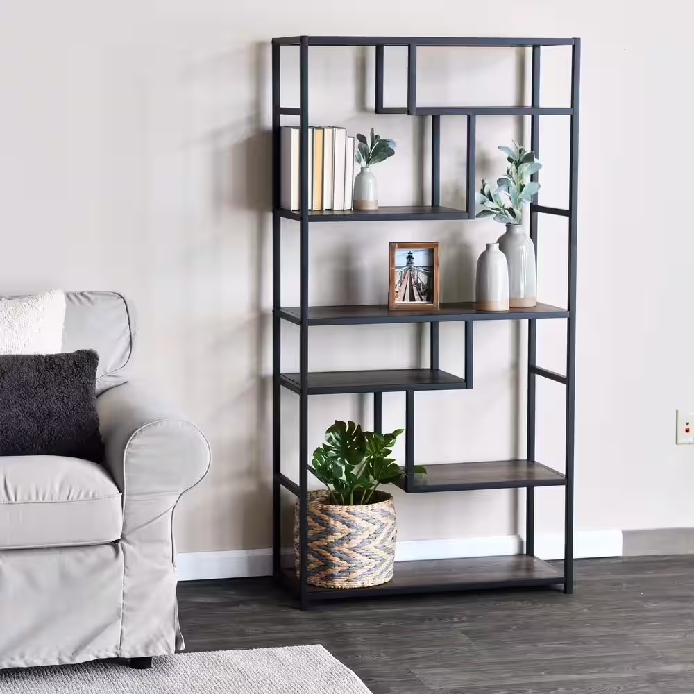 HOUSEHOLD ESSENTIALS 6-Shelf Ashwood Wall Unit