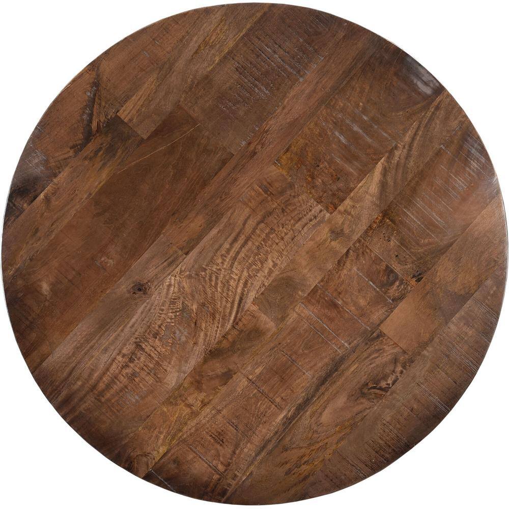 Hanover Annecy 5-Piece Natural Mango Wood Dining Set: 45 in. Round Table with Trestle Base and 4-Chairs