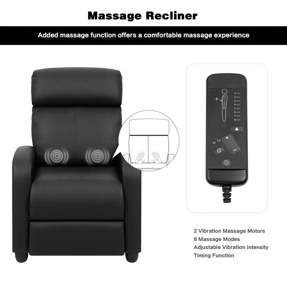 LACOO Black Massage Recliner PU Leather Faux Leather Home Theater Recliner with Padded Seat and Massage Backrest