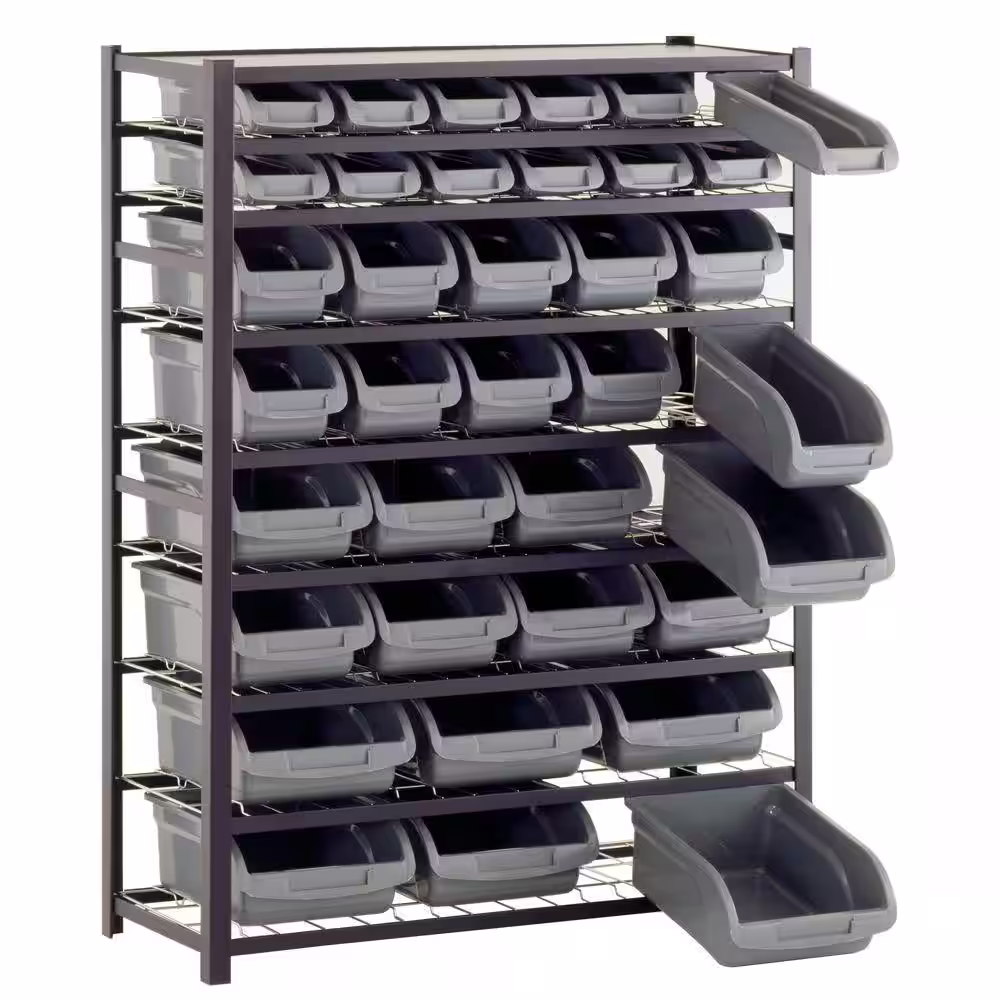 Sandusky 57 in. H x 44 in. W x 16 in. D Steel Commercial Bin Shelving Unit in Gray