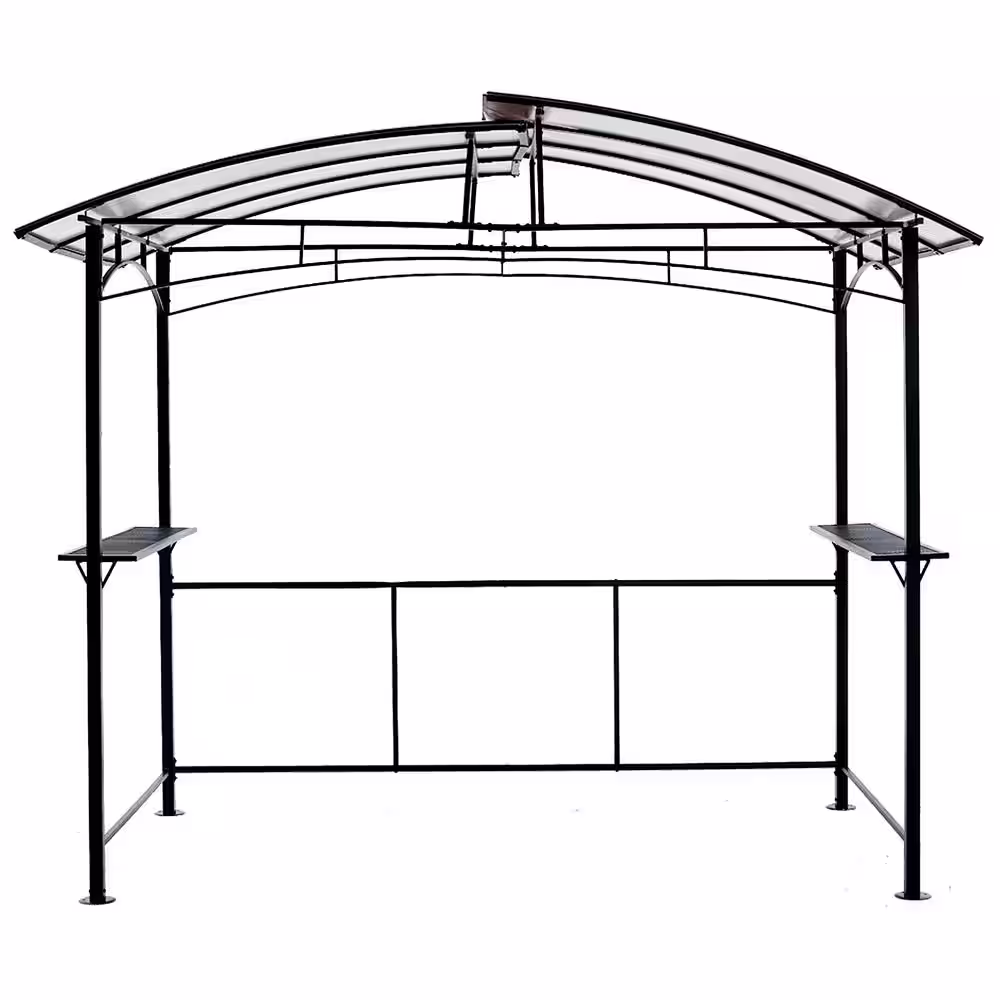 None 8 ft. x 5 ft. Beige Grill Gazebo BBQ Shelter with Steel Hardtop and Side Shelves