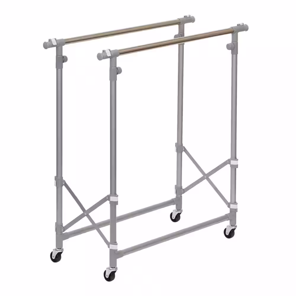HOUSEHOLD ESSENTIALS Silver Metal Clothes Rack 52 in. W x 62 in. H