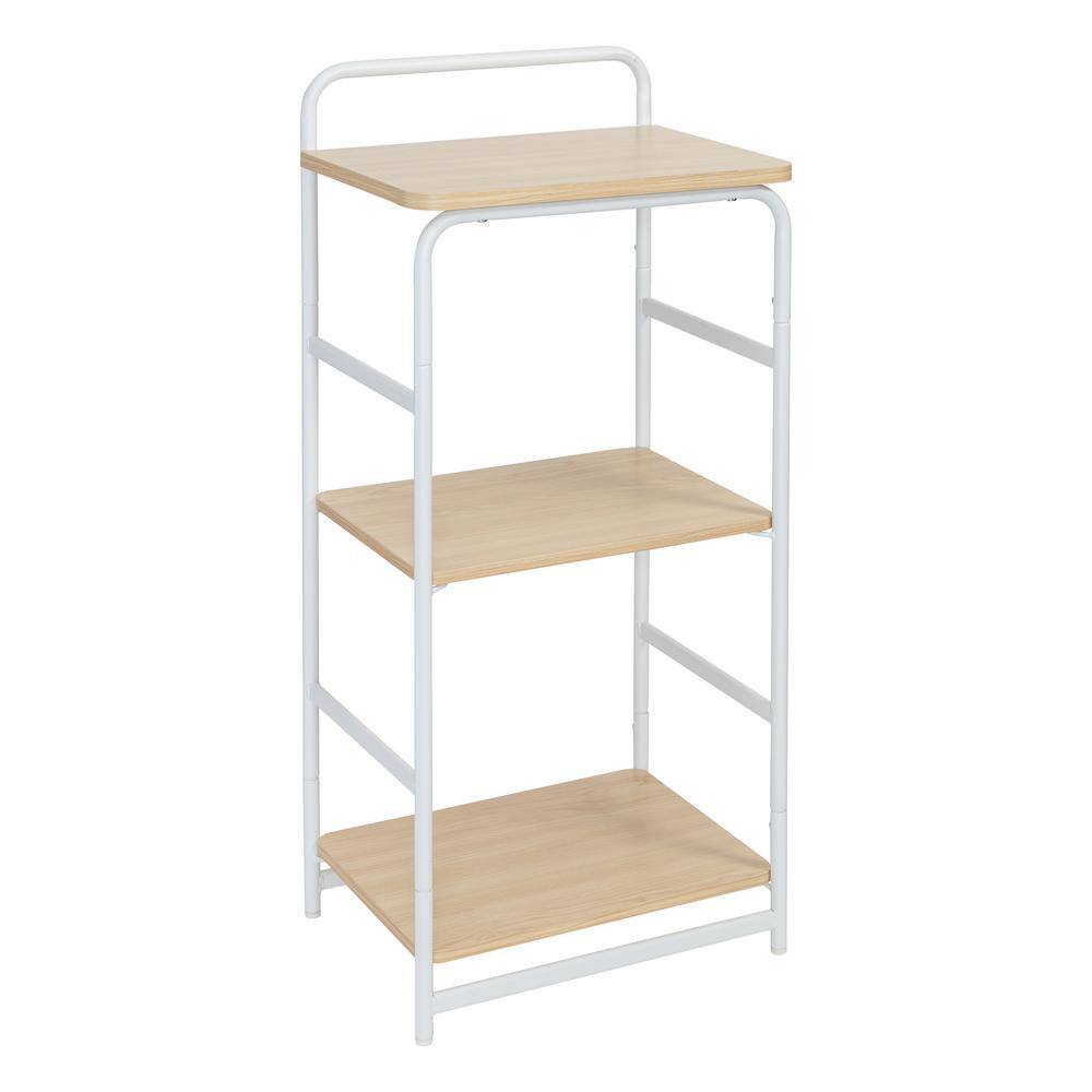 Honey-Can-Do Natural and White 3-Tier Steel Shelving Unit (15.7 in. W x 33.7 in. H x 11.8 in. D)
