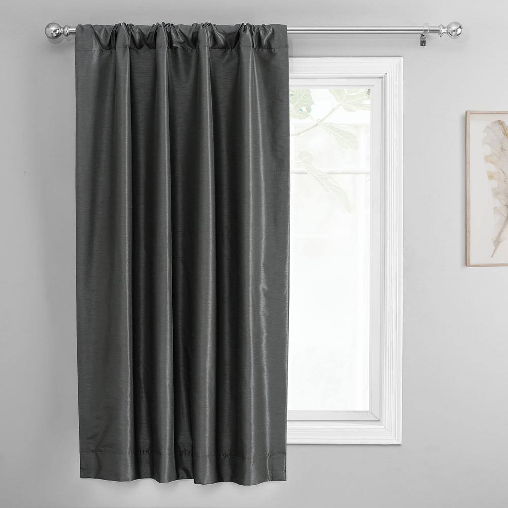 Exclusive Fabrics & Furnishings Arrowhead Grey Textured Faux Dupioni Silk 46in. W x 63in. L Room Darkening Rod Pocket Tie-Up Window Shade (1 Panel)