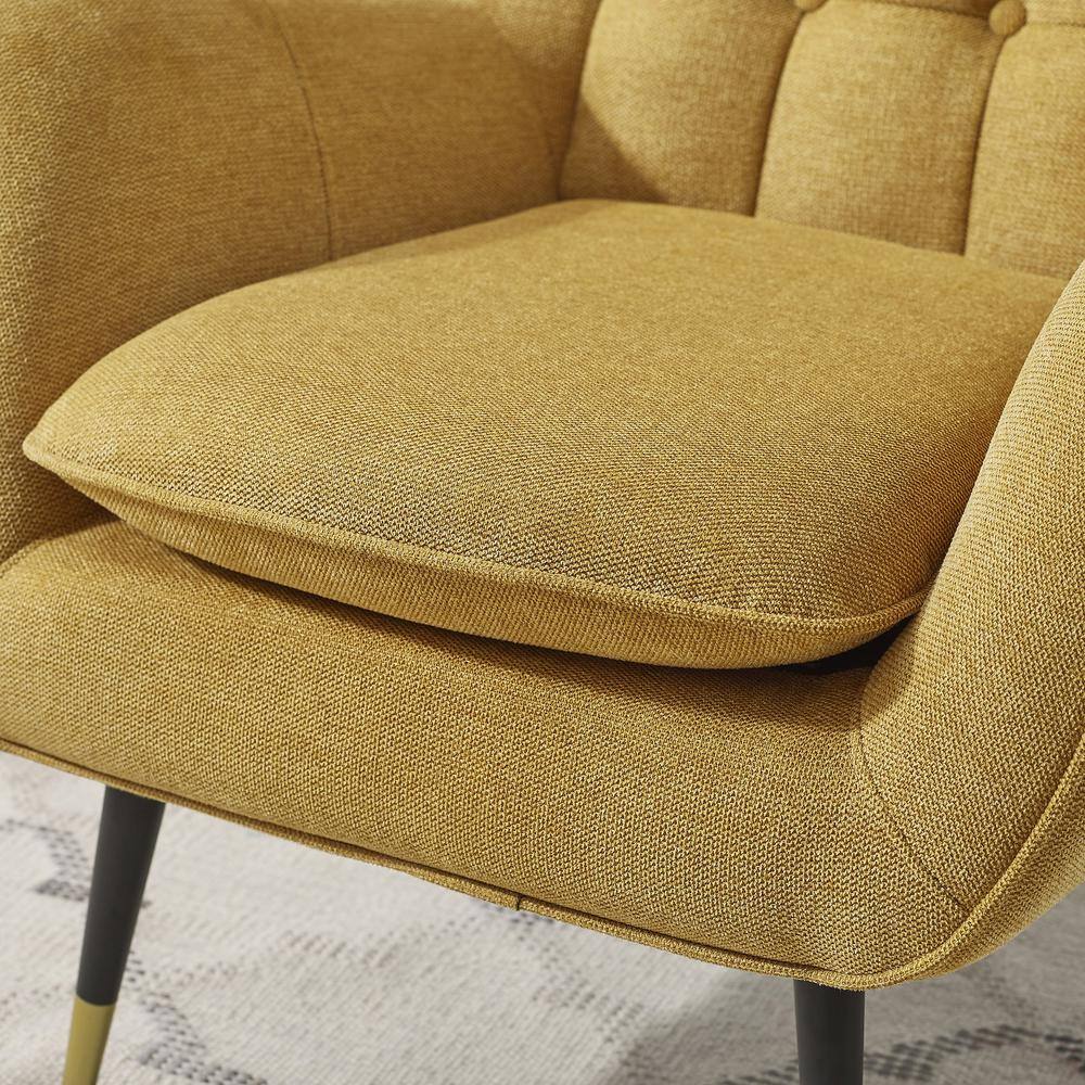 None MIA Yellow Fabric Mid-Century Accent Arm Chair with Cushion and Legs