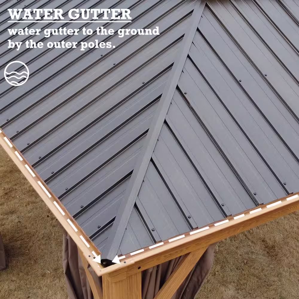 KOZYARD Apollo 10 ft. x 12 ft. Wood Like Aluminum Hardtop Gazebo with Galvanized Steel Roof and Mosquito Net