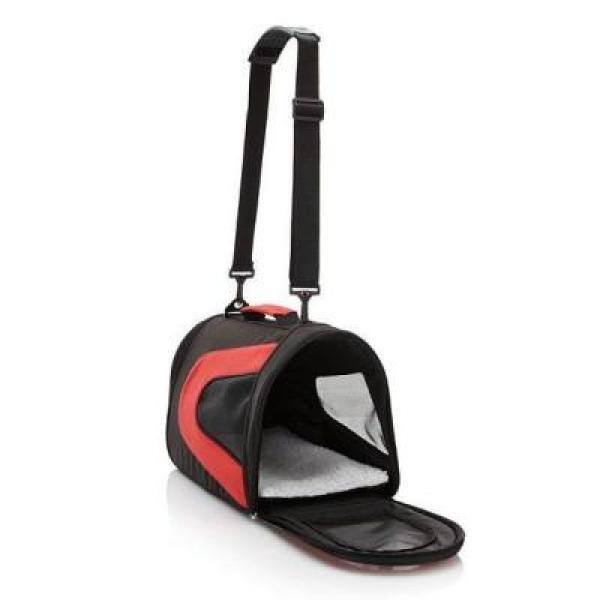 PET LIFE Airline Approved Red and Black Sporty Folding Zippered Mesh Carrier - Large