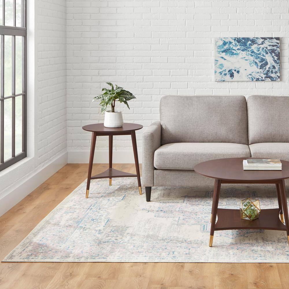 StyleWell Ramsey Round Sable Brown Wood End Table with Brass Caps (22 in. W x 24 in. H)