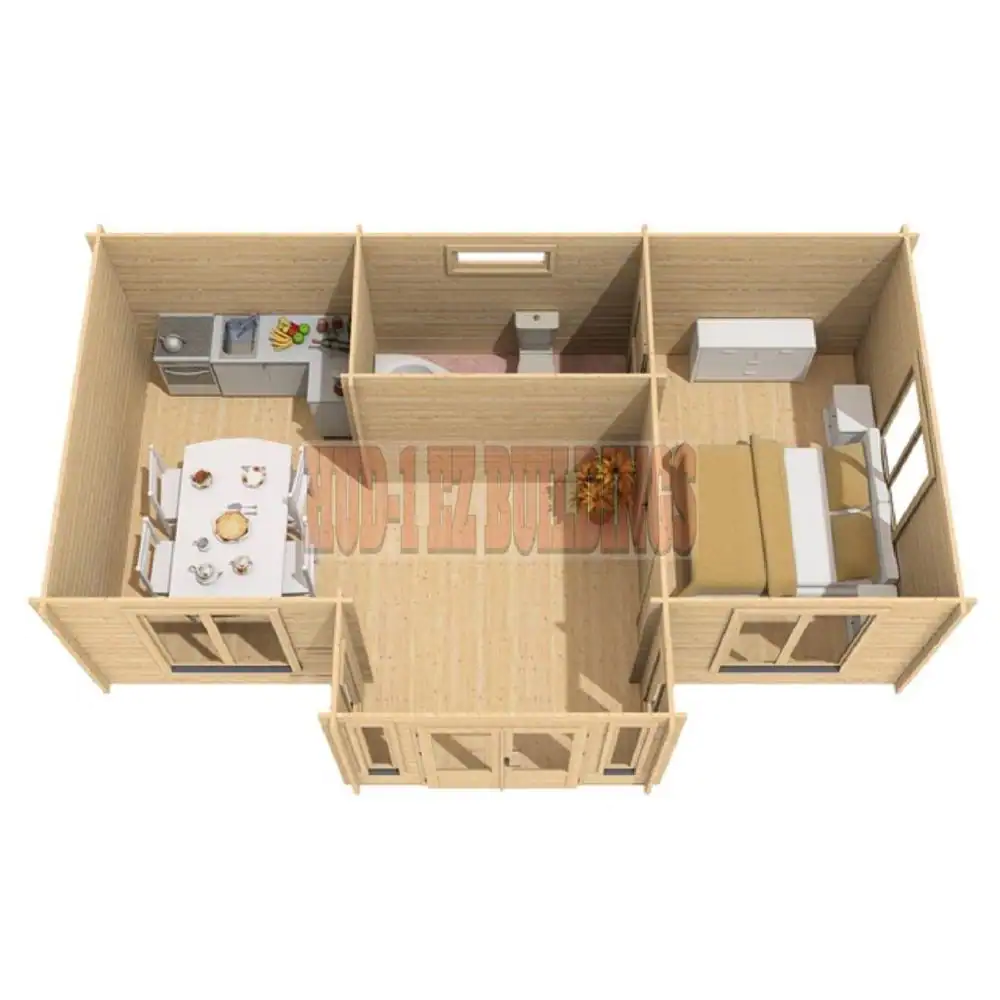 Hud-1 EZ Buildings Cottage 26 ft. x 14 ft. Log Cabin Pool Garden House D.I.Y. Building Kit