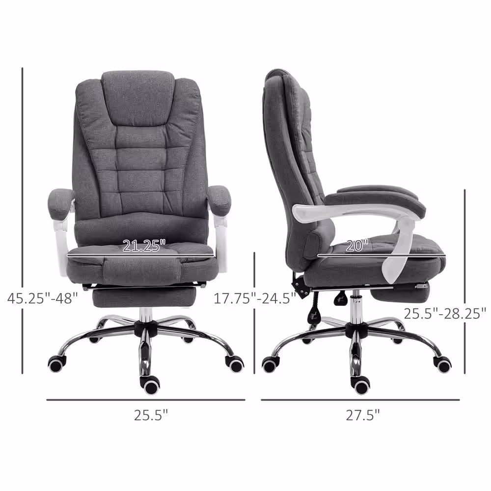 Vinsetto High-Back Executive Office Chair with Footrest, Linen-Fabric Computer Chair with Padded Armrests, Gray