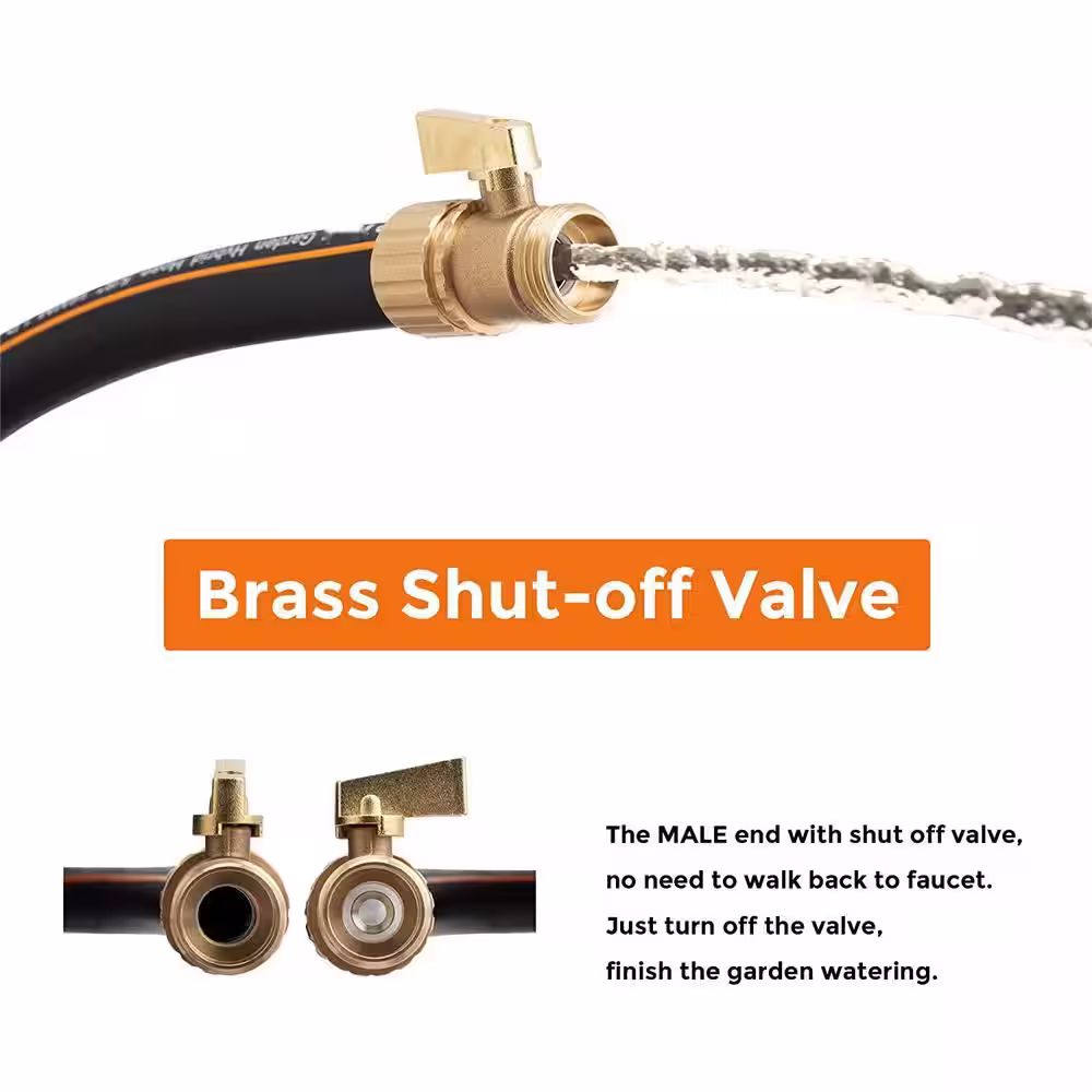 None 5/8 in. x 50 ft. Male and Female Fittings with Shut Off Valve, Flexible, Heavy-Duty, Leakproof, Lightweight Water Hose