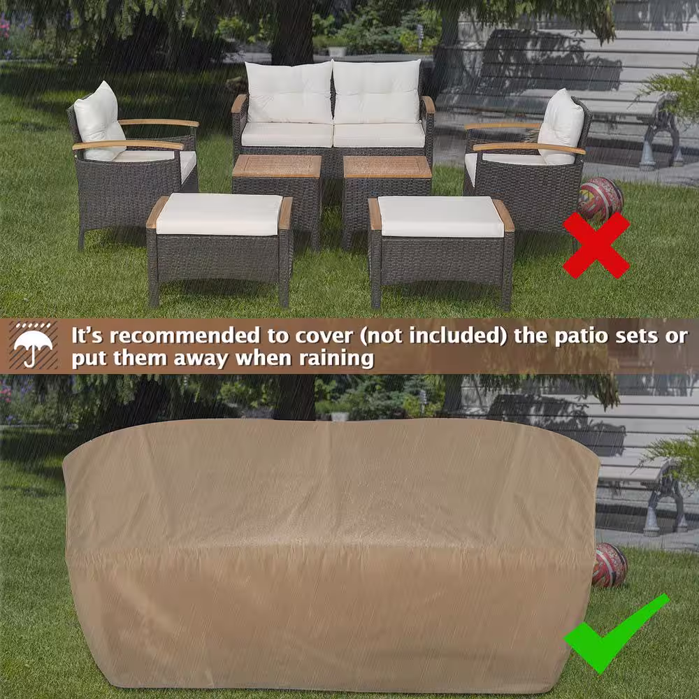 Costway 7-Piece Patio Rattan Furniture Set Cushion Armrest Loveseat Ottoman Table in Off White