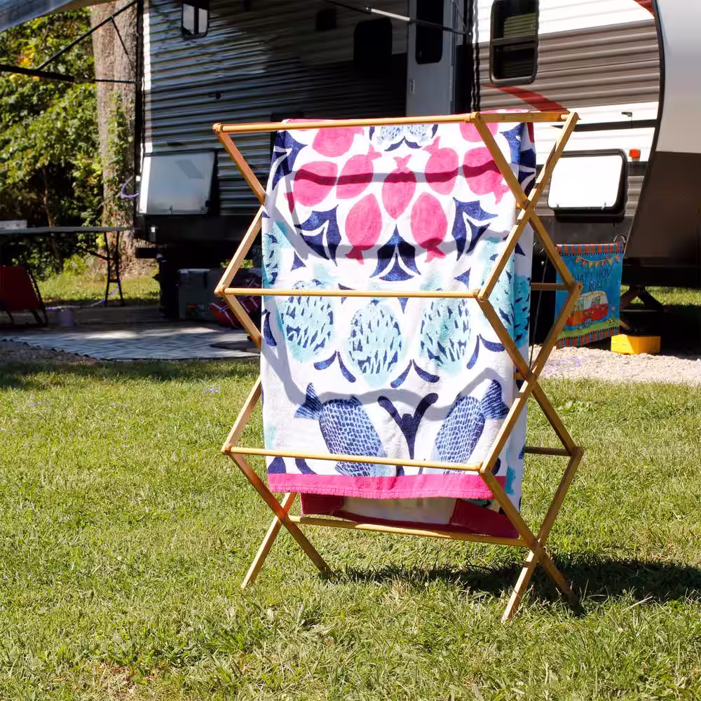 HOUSEHOLD ESSENTIALS 29.25 in. W x 42.37 in. H Bamboo X-Frame Clothes Drying Rack