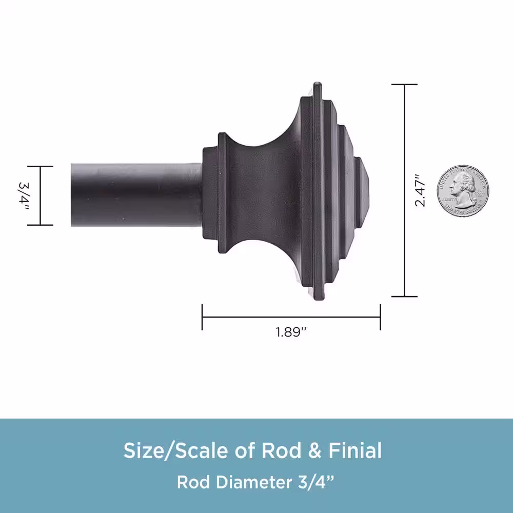 Kenney Mission 78 in. - 144 in. Adjustable Double Bay Window Curtain Rod 3/4 in. Diameter in Black with Square Finials