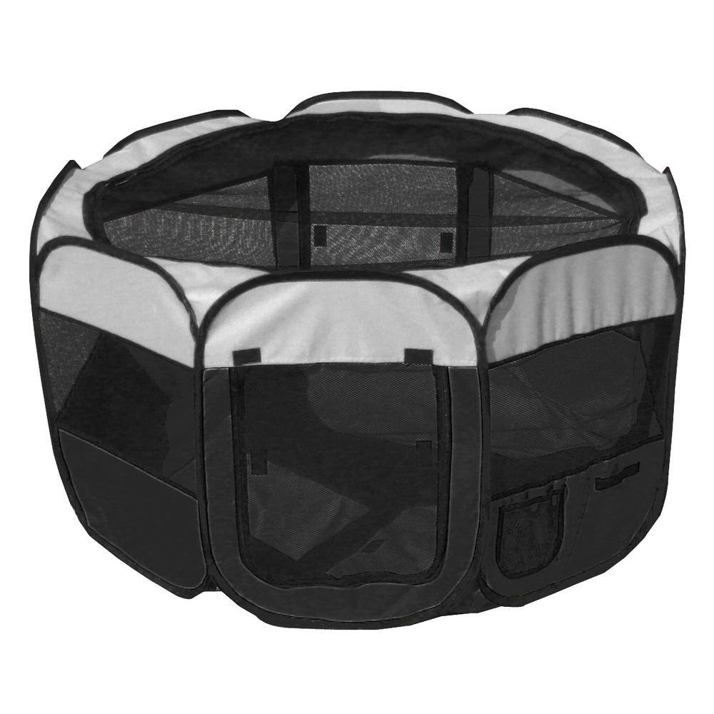 PET LIFE All-Terrain Lightweight Easy Folding Wire-Framed Collapsible Travel Dog Playpen in Black/White - LG
