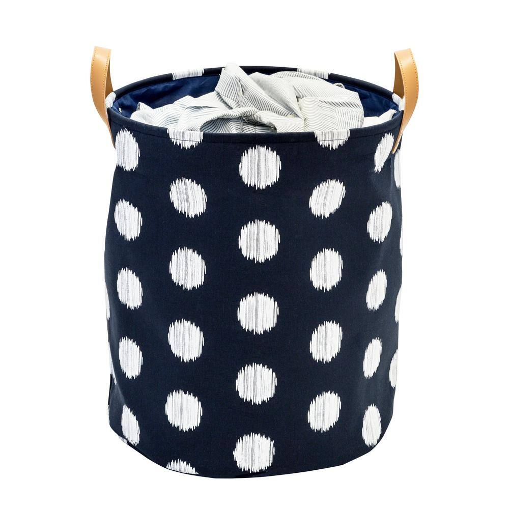 Honey-Can-Do Coastal Collection Navy and Grey Dot Canvas Laundry Basket