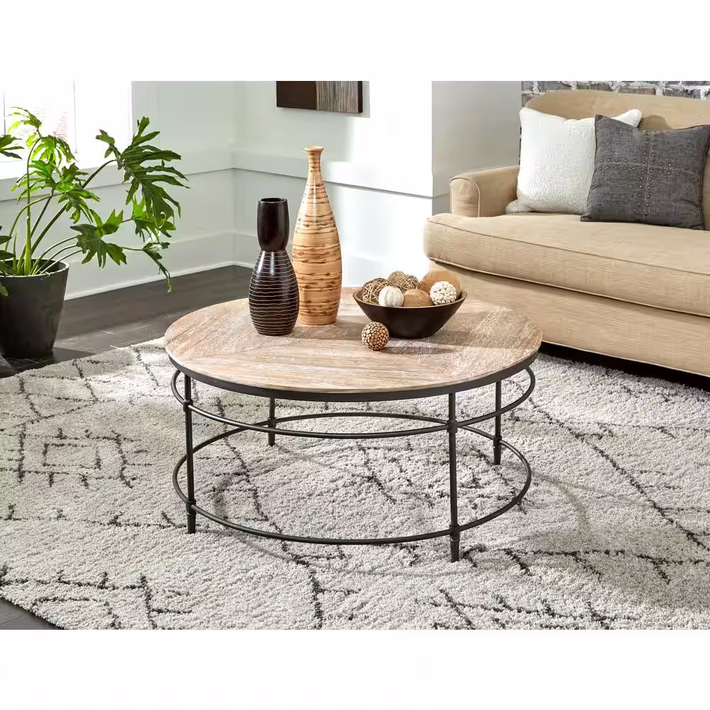 Sandberg Furniture Stanton 38 in. Mango Round Solid Wood Coffee Table with Metal Legs