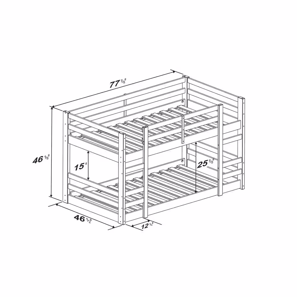 Walker Edison Furniture Company Low Solid Wood Twin Over Twin Bunk Bed - Walnut
