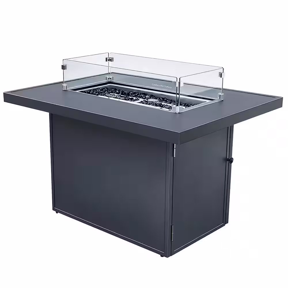 Sireck Gray Rectangle Tempered Glass Aluminum 304 Stainless Steel Fire Pit Table