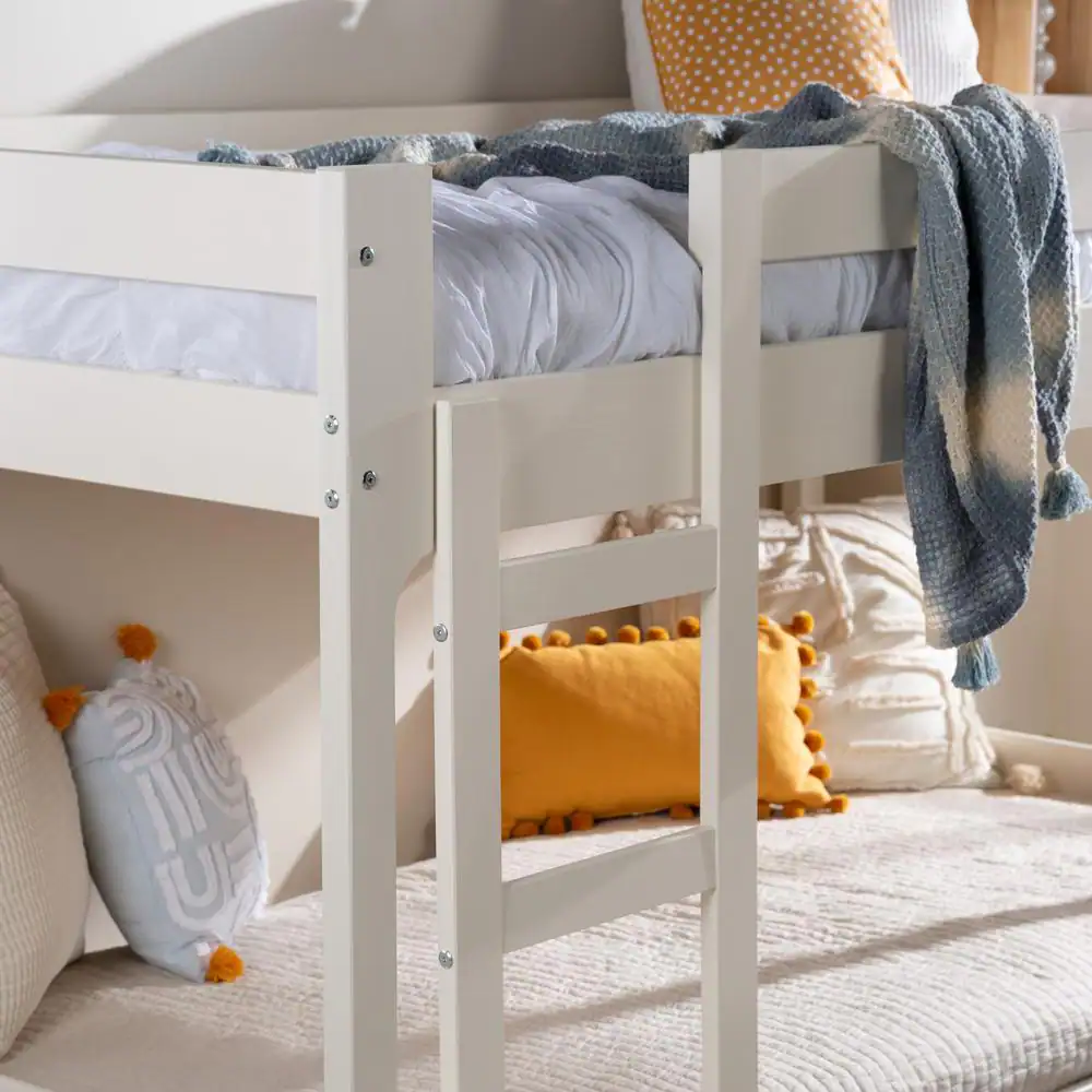 Welwick Designs White Solid Wood Twin Over Twin Bunk Bed with Integrated Ladder