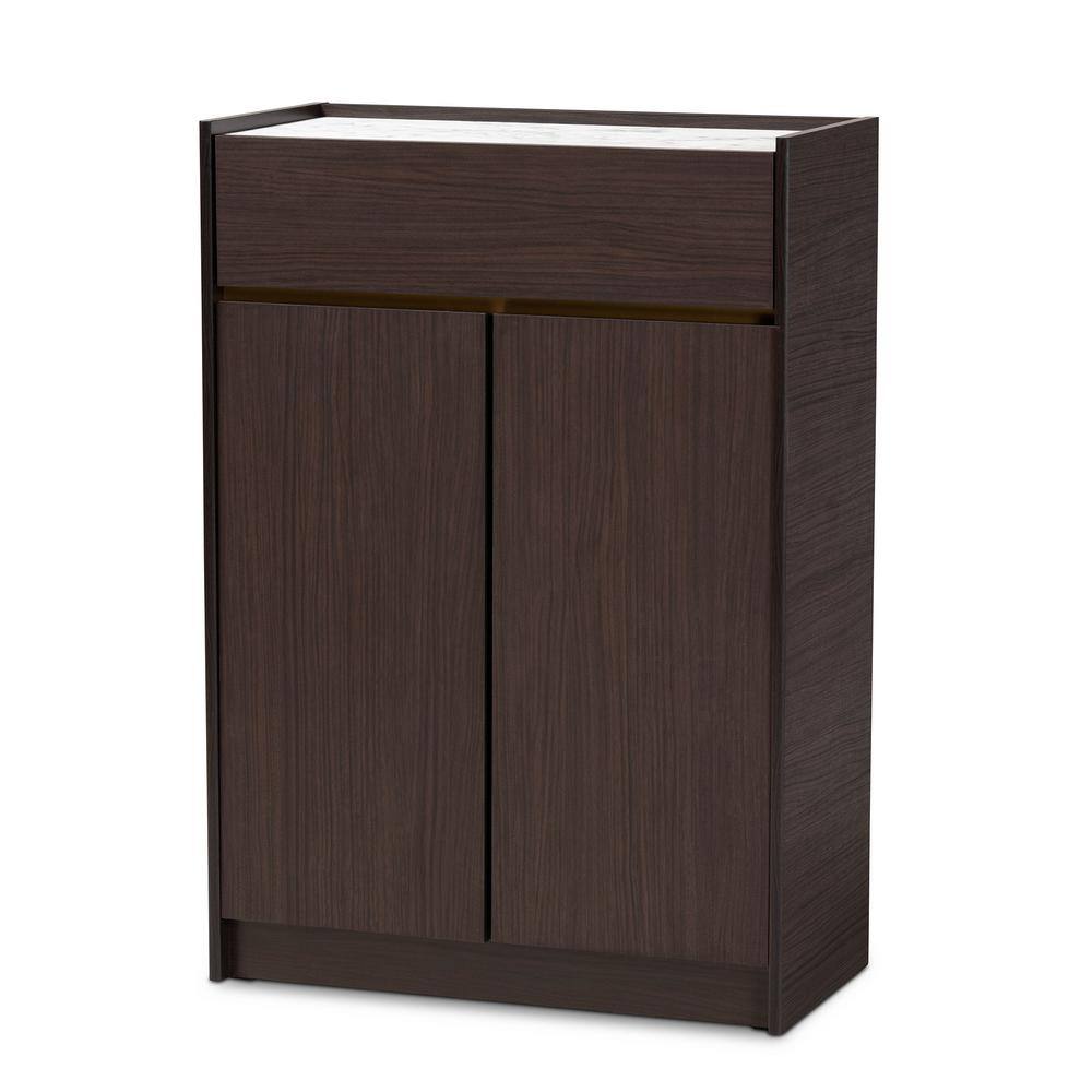 Baxton Studio 39.4 in. H x 27.5 in. W Brown Wood Shoe Storage Cabinet