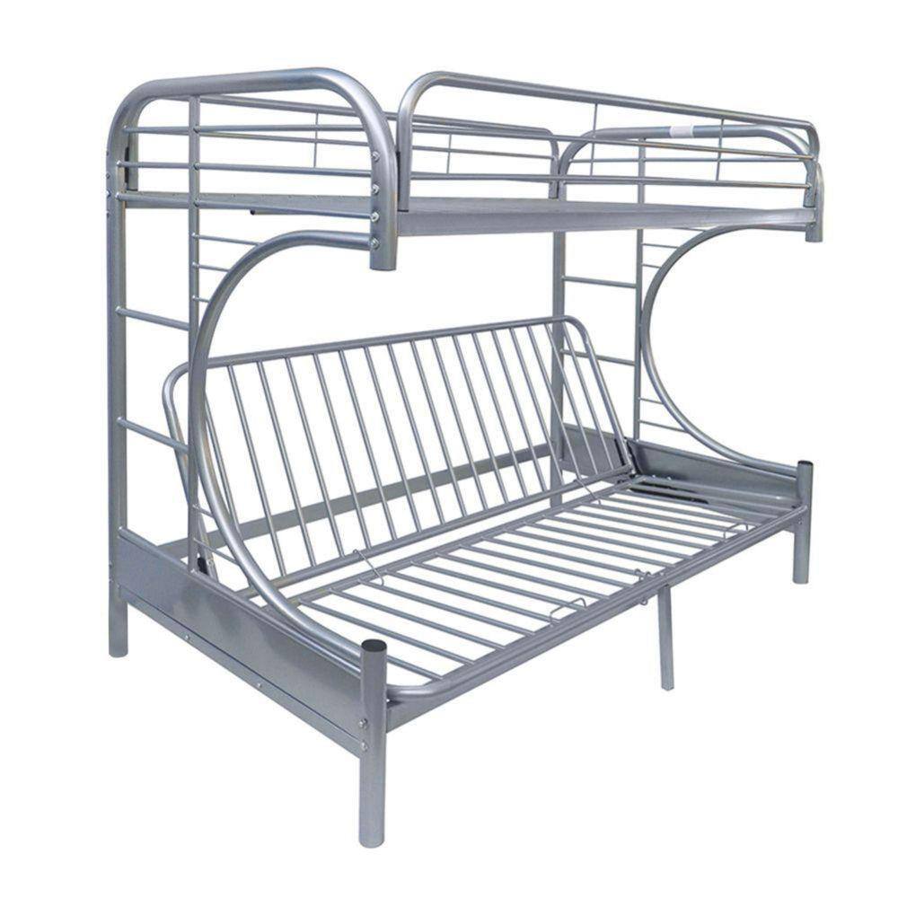 Benjara Eclipse Silver Twin Xl Over Queen Futon Metal Bunk Bed with Guardrails