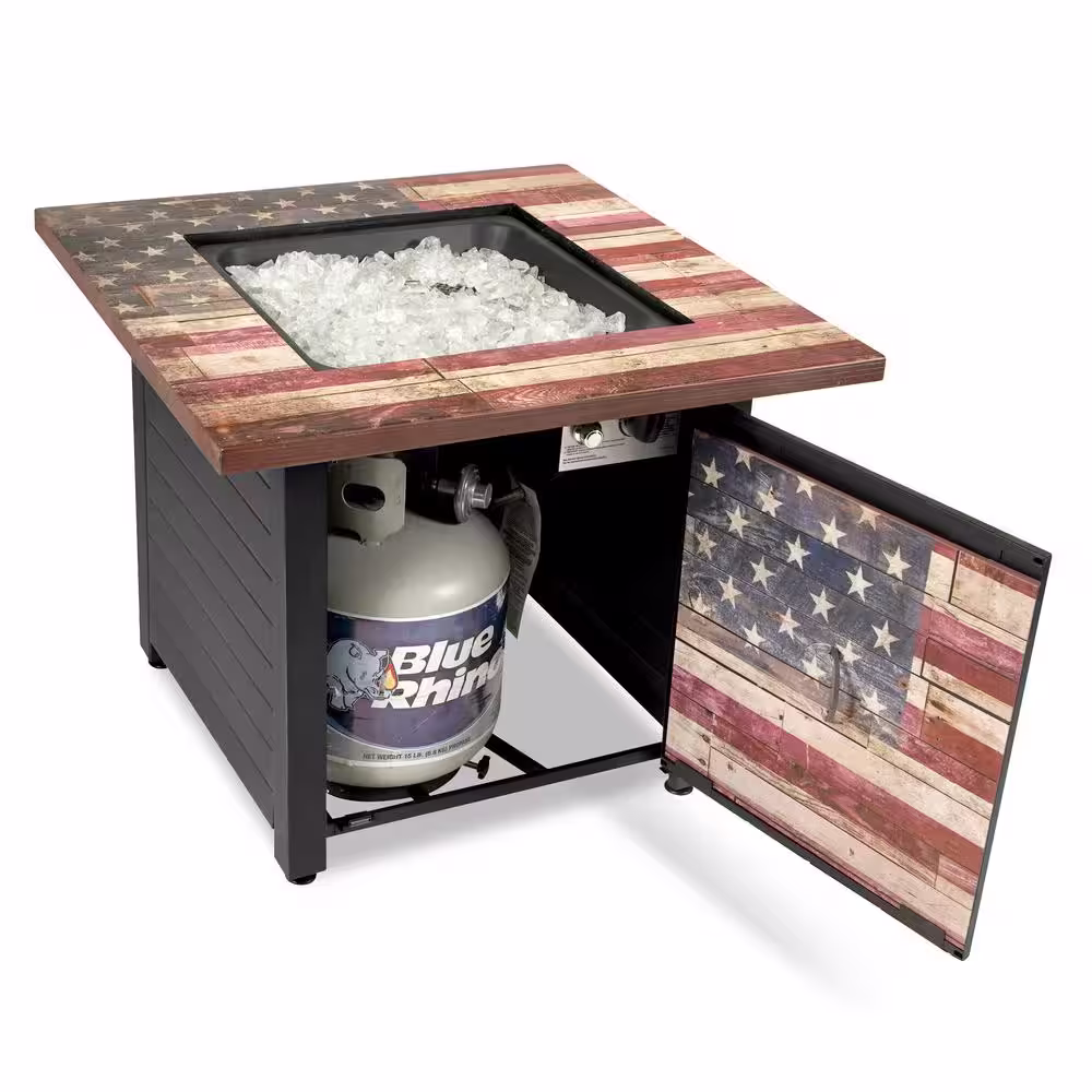 Endless Summer Liberty 30 in. W x 30 in. H Square Steel Frame and UV Printed Rustic American Flag Cement Resin Mantel LP Gas Fire Pit
