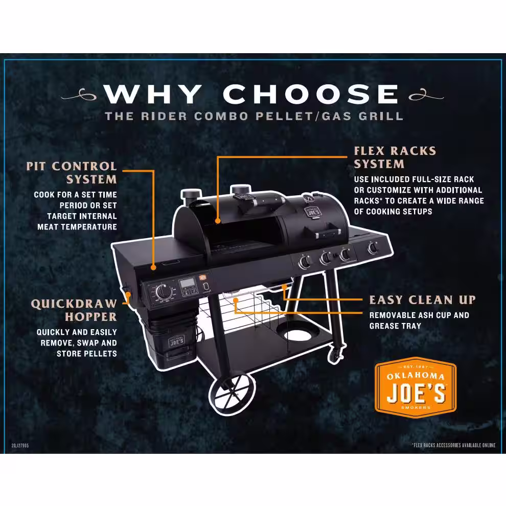 OKLAHOMA JOE'S Rider Combo Gas and Pellet Grill in Black with 997 sq. in. Cooking Space