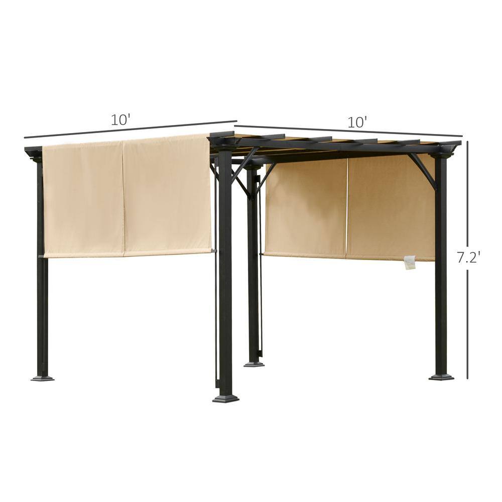 Outsunny 10 ft. x 10 ft. Beige Steel Soft-Top Patio Gazebo with Retractable Roof