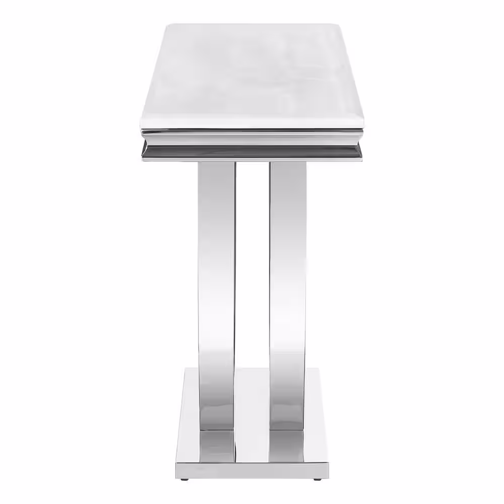 Coaster Home Furnishings Adabella 55 in. White and Chrome U-base Rectangle Faux Marble Top Console Table