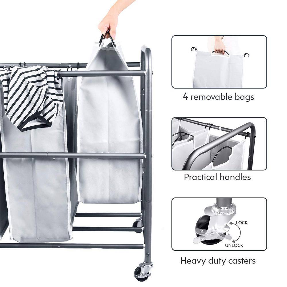 None 39 in. W x 17 in. D x 31.5 in. H Fabric Laundry Basket Hamper with Rolling Wheels Gray