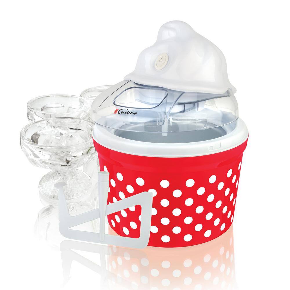 Euro Cuisine Electric 1.5 Qt. Ice Cream Maker with 4 Glass Cups Red