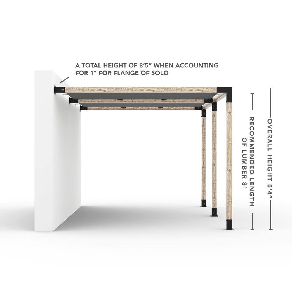 TOJA GRID 10 ft. L x 16 ft. W Double Wall Mount Pergola Kit with 2 Denim Shade Sails, 4x4 Wood