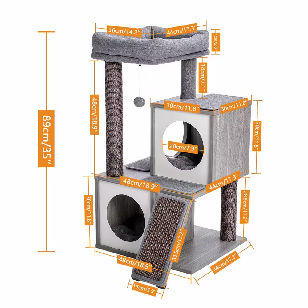 None 34 in. Cat Tree Luxury Cat Tower with Double Condos