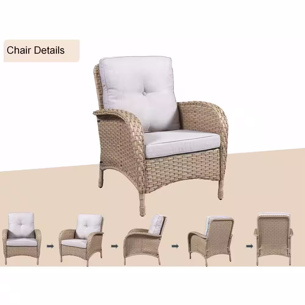 Gymojoy Carlos Natural 4-Piece Wicker Patio Conversation Set with Off White Cushions