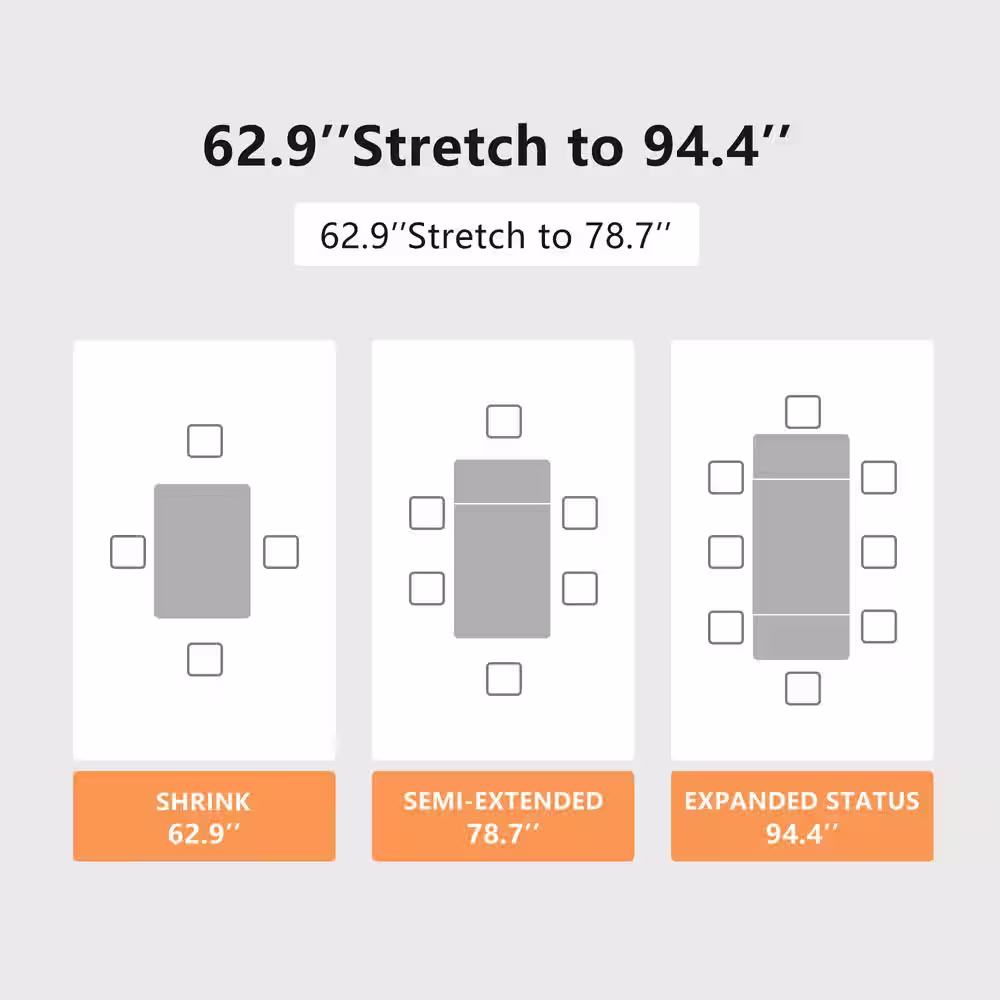 None 62.9 in. to 94.4 in. Rectangle White Stone Extendable Dining Table
