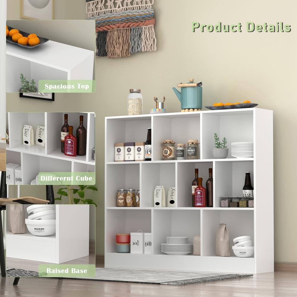 FUFU&GAGA 47.2 in. W x 40.9 in. H White Wooden 10-Shelf Freestanding Standard Bookcase Display Bookshelf With Cubes