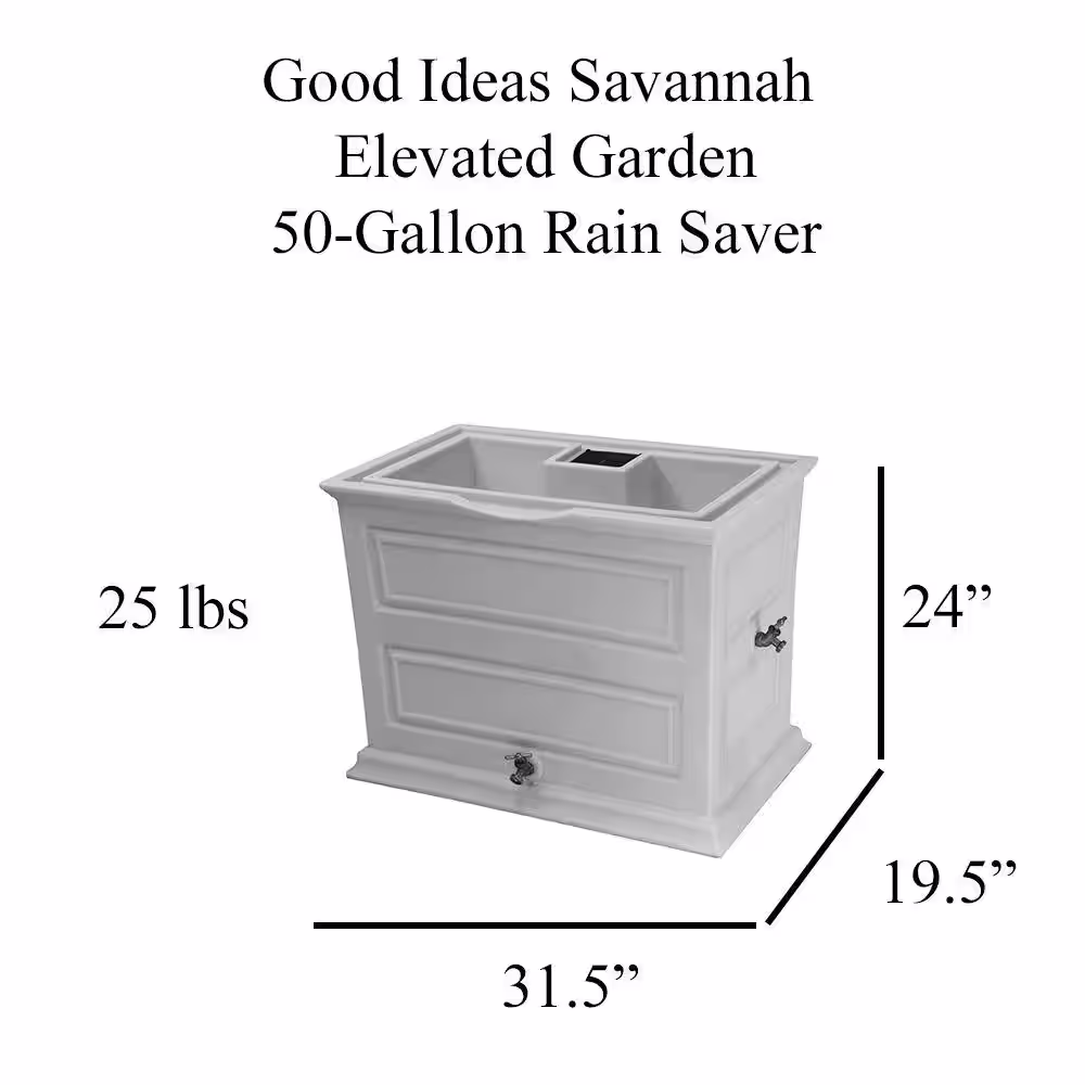 Good Ideas Savannah Elevated Garden 50 Gal. Cool Gray Rain Barrel