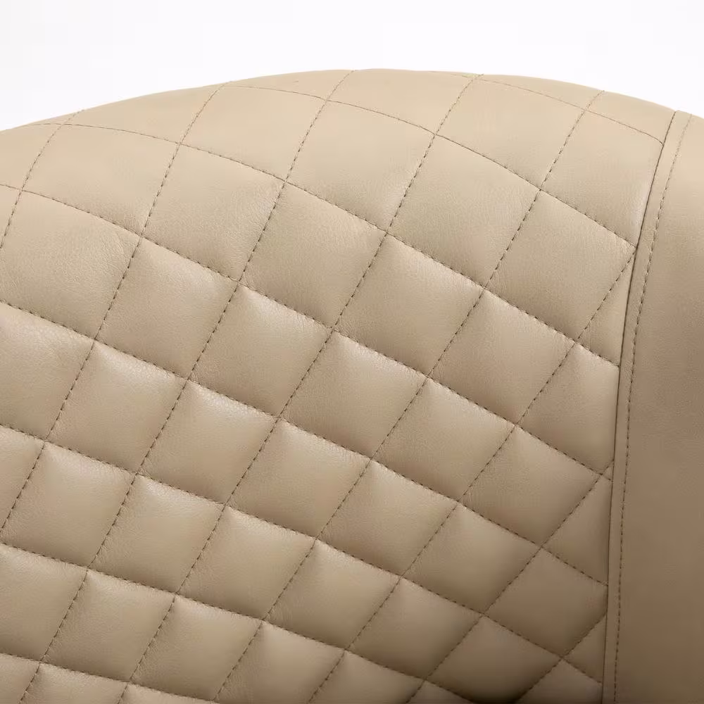 None Modern Beige Solid Wood Legs PU Leather Upholstered Accent Barrel Chair With Nailhead Trim