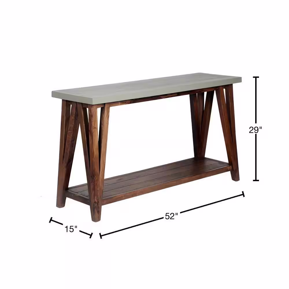 Alaterre Furniture Brookside 52 in. Light Gray/Brown Rectangle Wood Console Table with Concrete-Coating