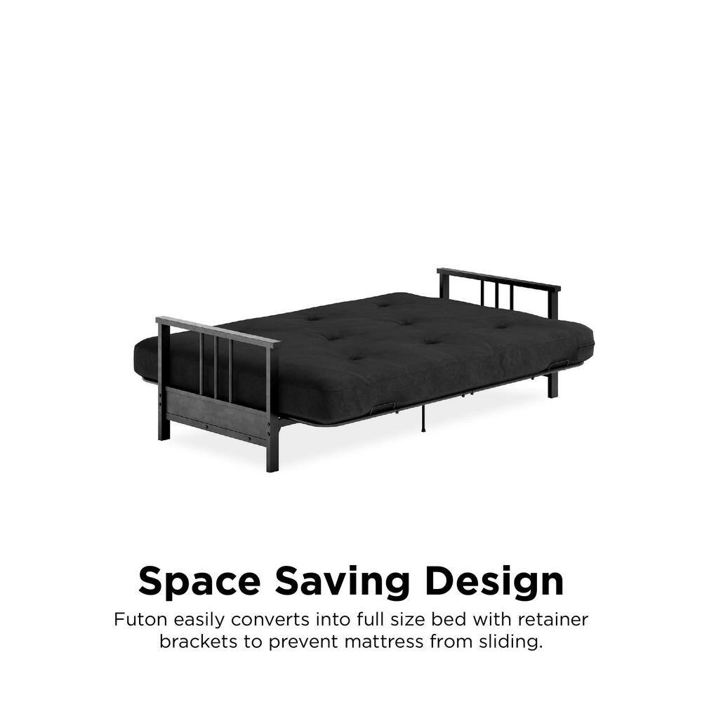 None Harlow 6 in. Blue Full Metal Arm Futon with Thermobonded High-Density Polyester Fill Futon Mattress